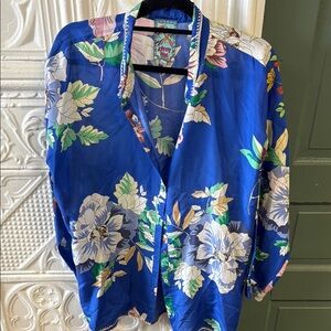 Johnny Was Royal Blue Floral Button Down Shirt.